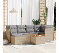 SKTQYQO Juego de sofá de jardín de 7 piezas con cojines beige mixto de polirratán, juego de balcón, juego para exteriores apto para patios y terrazas