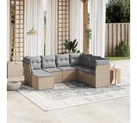 SKTQYQO Juego de sofá de jardín de 7 piezas con cojines beige mixto de polirratán, juego de patio para exteriores apto para patios y terrazas