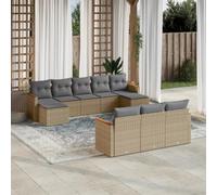 SKTQYQO Juego de sofá de jardín, juego de balcón, decoración de jardín, apto para patios y terrazas, 10 unidades, con cojines beige mixto de ratán sintético