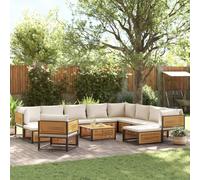 SKTQYQO Juego de sofá de jardín para exteriores, apto para balcones, 12 unidades, con cojines, madera maciza de acacia