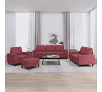 SKTQYQO Juego de sofás de 4 piezas rojo vino de tela con reposapiés, tejido resistente y estructura estable para salón, experiencia de asiento cómoda y diseño moderno para decoración del hogar
