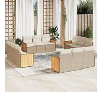 SKTQYQO Juego de sofás de jardín, muebles de terraza, juego para exteriores, apto para patios y terrazas, 12 unidades, con cojines beige de ratán sintético