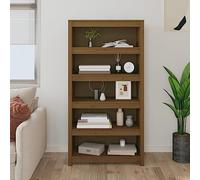 SKTQYQO Librería de madera maciza de pino marrón ámbar 80 x 35 x 154 cm con estantes espaciosos para organización ideal en casa y oficina, diseño clásico y moderno para decoración