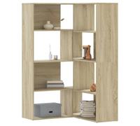 SKTQYQO Librería esquinera con 4 estantes de roble sonoma aglomerado 85 x 85 x 140 cm con montaje flexible y diseño compacto para salón u oficina, estantería multiusos estable y resistente