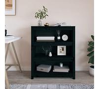 SKTQYQO Librería negra de madera maciza de pino, 80 x 35 x 97 cm, con diseño moderno y estructura robusta para salón y oficina, estantería espaciosa para libros y objetos decorativos,