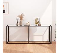 SKTQYQO Mesa consola transparente de cristal templado 180 x 35 x 75,5 cm con estructura de acero barnizado en polvo, amplia superficie para objetos, fácil de limpiar, diseño moderno