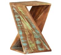 SKTQYQO Mesa de 35 x 35 x 55 cm de madera maciza recuperada con diseño trenzado - Mesa de salón rústica de madera reciclada, acabado mixto de colores, pieza única, mueble