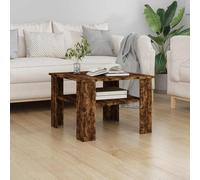 SKTQYQO Mesa de café de madera multicapa de roble ahumado 60 x 60 x 42 cm con estante adicional, mueble salón moderno y mesa de almacenamiento para entretenimiento