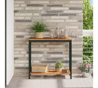 SKTQYQO Mesa de exterior de madera maciza y acero, 35 x 80 x 75 cm, color negro, para balcón, con superficie amplia y diseño minimalista duradero. Esta mesa consola de exterior de madera
