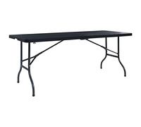 SKTQYQO Mesa de jardín plegable negra de ratán HDPE 180 x 75 x 72 cm con asa, mesa exterior resistente a los agentes atmosféricos para picnic y camping, diseño compacto