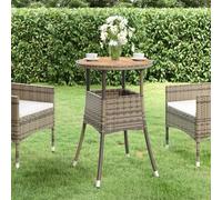 SKTQYQO Mesa de jardín redonda de madera maciza de acacia y polirratán gris Ø60 x 75 cm con marco de acero barnizado en polvo, mesa de exterior duradera para patio con tablero