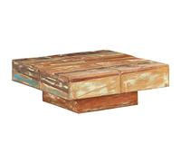 SKTQYQO Mesa de salón de madera maciza reciclada recuperada, superficie ancha 80 x 80 cm, acabado mixto colores, diseño único artesanal, decoración salón