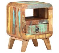 SKTQYQO Mesita de noche de madera maciza recuperada 30 x 30 x 41 cm con cajón, mueble dormitorio diseño industrial esta mesita de noche de madera maciza recuperada, con dimensiones