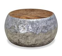 SKTQYQO Mesita redonda de salón de teca con estructura de aluminio plateado - Mesa lateral moderna 60 x 60 x 30 cm - Tablero de madera natural para interiores - Listo para usar