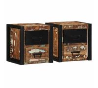 SKTQYQO Mesitas de noche de pared de 2 piezas de madera maciza recuperada multicolor 40 x 35 x 40 cm con tablero robusto y amplio espacio de almacenamiento para dormitorio, diseño único y material