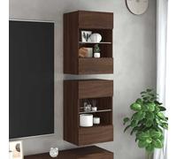 SKTQYQO Mueble de pared multifunción con luces LED RGB, 2 puertas, estante de cristal, color roble marrón, 40 x 30 x 60,5 cm, soporte para TV de pared, iluminación moderna,