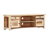 SKTQYQO Mueble de TV de madera maciza recuperada y mango con 2 puertas, 2 cajones y compartimentos, diseño de medio siglo para salón, pulido y lacado, fácil