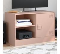 SKTQYQO Mueble de TV moderno de acero laminado en frío rosa, 67 x 39 x 44 cm, 2 estantes y puerta, capacidad de carga 160 kg, diseño práctico, tirador metálico, fácil limpieza,