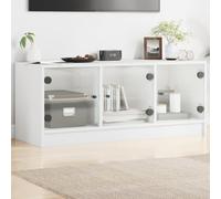 SKTQYQO Mueble TV clásico blanco de madera multicapa con puertas de cristal, amplio espacio de almacenamiento para revistas y DVD, diseño elegante para salón, 102 x 37 x 42 cm,