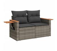 SKTQYQO Sofá de 2 plazas gris poliratán con mesa plegable
