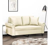 SKTQYQO Sofá de 2 plazas moderno de piel sintética color crema con cojines decorativos de 120 cm de ancho del asiento, estructura de metal estable y acolchado cómodo para salón, diseño elegante