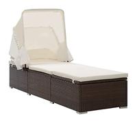SKTQYQO Tumbona con dosel plegable y cojín de ratán sintético marrón para exterior, sillones relax con estructura de acero y funda extraíble, ideal para piscina y jardín