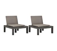 SKTQYQO Tumbona de exterior de plástico antracita con cojín marrón, 2 sillas relax resistentes a la intemperie y sin mantenimiento, ligeras y cómodas para jardín y patio