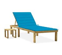 SKTQYQO Tumbona de jardín con mesa y cojín de madera de pino impregnada, respaldo ajustable para relajación al aire libre, juego completo de 3 piezas, muebles de exterior duraderos y fáciles