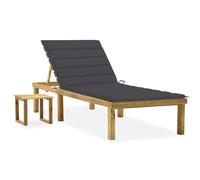SKTQYQO Tumbona de jardín con mesa y cojín de madera de pino impregnada, respaldo ajustable para relajación al aire libre, juego completo para terraza y balcón, muebles de exterior