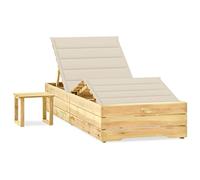 SKTQYQO Tumbona de jardín con mesa y cojín de madera de pino impregnada, respaldo ajustable para relajación al aire libre, juego completo para terraza y jardín, muebles de exterior