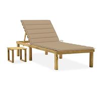 SKTQYQO Tumbona de jardín con mesa y cojín de madera de pino impregnada, respaldo ajustable para relajación al aire libre, juego completo de 3 piezas, muebles de exterior duraderos y fáciles