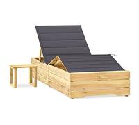 SKTQYQO Tumbona de jardín de madera de pino impregnada con mesa y cojín ajustable, respaldo y reposapiés ajustables para relajarse al aire libre, juego completo de 3 piezas, muebles