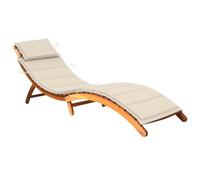 SKTQYQO Tumbona de jardín de madera maciza de acacia con cojín color crema, plegable y cómoda para patio, piscina, balcón, diseño ergonómico, estable y duradero,