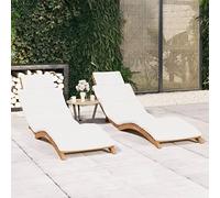 SKTQYQO Tumbona de madera maciza de teca, 2 unidades, con cojines, color blanco crema, diseño plegable y ajustable para jardín, patio, espacios exteriores, muebles de exterior duraderos