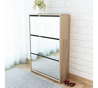 SKTQYQO Zapatero con espejo con 3 estantes de roble 63 x 17 x 102,5 cm para entrada y pasillo, mueble de pared con 3 cajones abatibles para organizar zapatos, solución práctica