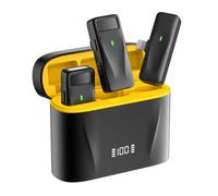 SKUBIS Micrófono Lavalier inalámbrico con reducción de Ruido de 2,4G con Caja de Carga, micrófono dedicado de uno a Dos Estilo Lavalier,Yellow-iOS