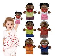 SKUDA Marionetas Mano, 6 Marionetas Negras para el hogar la Escuela, Marioneta Miembros la Familia 28 cm con Boca móvil, hogar Escolar, Teatro, Suministros para el Aula