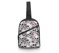Skull And Flowers Pink Cherry Sling Bag Crossbody Hombro Travel Chest Mochila Plegable Daypack Para Deportes Compras Senderismo