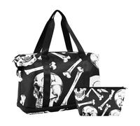 Skull Bones - Bolsa de viaje multifuncional pintada en blanco y negro con correa ajustable para gimnasio, Huesos de calavera pintados en blanco y negro, 1 size