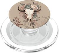 Skull Bull Western Floral Cowgirl Rural Texas for Girl Women PopSockets PopGrip para MagSafe