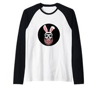 Skull Bunny Beard Design Funny Gothic Easter Graphic Camiseta Manga Raglan