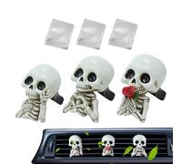 Skull Car Air Shower Ventiler Clip | Decoración Del Vehículo Del Esqueleto De Halloween De Durazno De Larga Duración | Airr Freshenerr Resin Car Truck RV Interior Ornamentt 3 Paquetes De Aromate