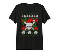 Skull Chef Culinary Gangster Ugly Christmas Santa Hat Xmas Camiseta Premium