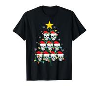 Skull Christmas Tree Pajama Cool Skeleton Santa Hat Xmas Camiseta