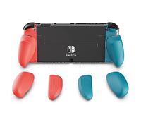 Skull & Co. GripCase OLED for Nintendo Switch OLED Model: A Dockable Transparent Protective Cover Case with Interchangeable Grips [to fit All Hands Sizes] [No Carrying Case] - Neon Blue(L)+Neon Red(R)