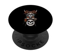 Skull Drum Kit Viking Horns Rock Baterista Heavy Metal PopSockets PopGrip Adhesivo