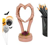 Skull Hand Heart Sculpture, Abstract Skeleton Hand Statue, Halloween Heart-Shaped Ornament, Artistic Figurine for Wedding, Living Room, Kitchen, Bedroom, Countertop, Entryway, 8.5x10.5x21cm