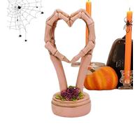 Skull Hand Heart Sculpture, Halloween Hand Statue, 3.35 X4.13 X8.27 Inches Abstract Skeleton Decor for Wedding, Living Room, Kitchen, Bedroom, Offices, Counter Display, Gothic Accent Ornament