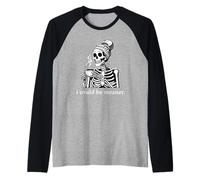 Skull I Could Be Meaner Skeleton Drinking Coffee Mug Women Camiseta Manga Raglan