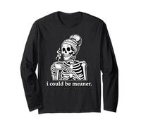 Skull I Could Be Meaner Skeleton Drinking Coffee Mug Women Manga Larga